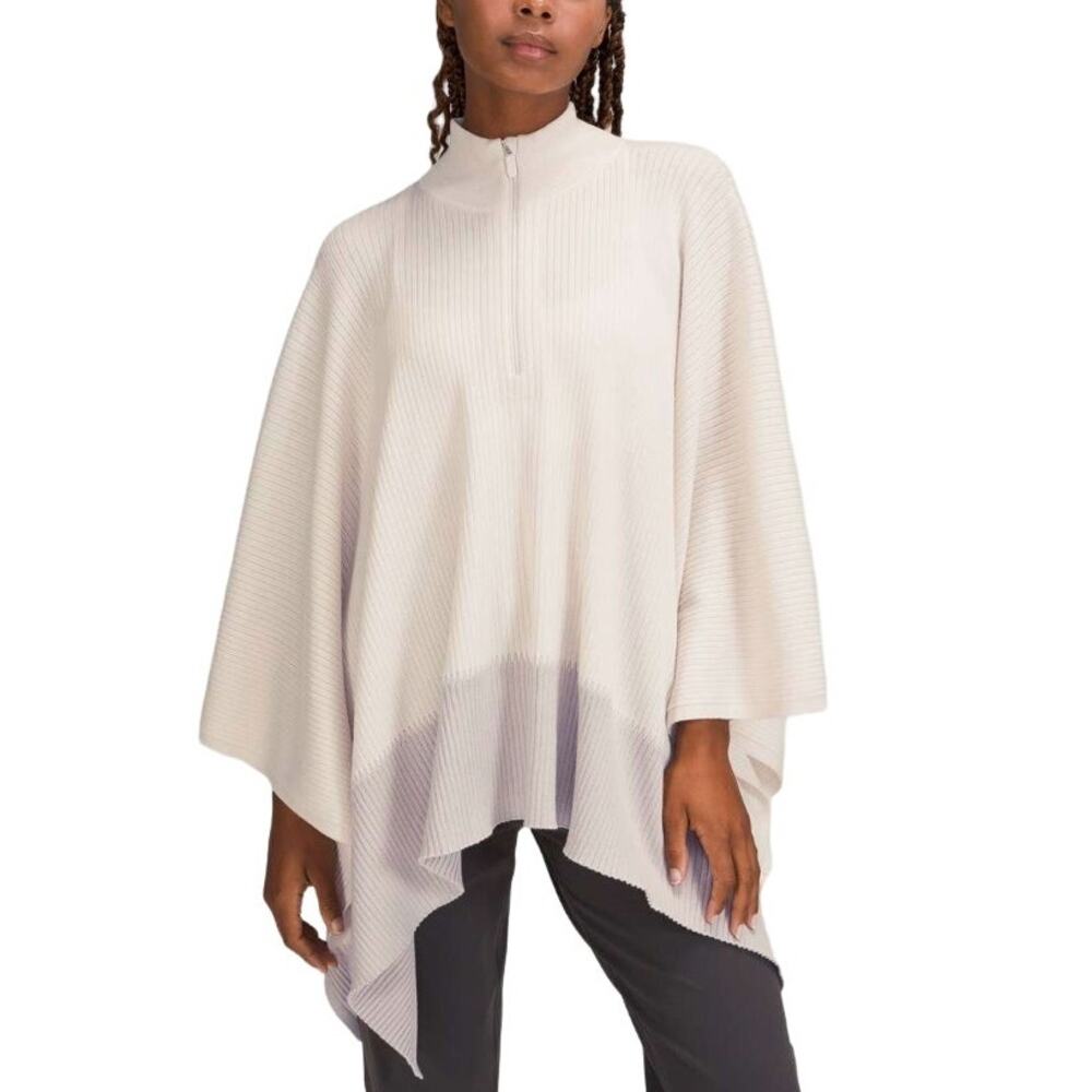 Lululemon OS On The Go Poncho White Opal Chrome Shrug Shawl *flaw